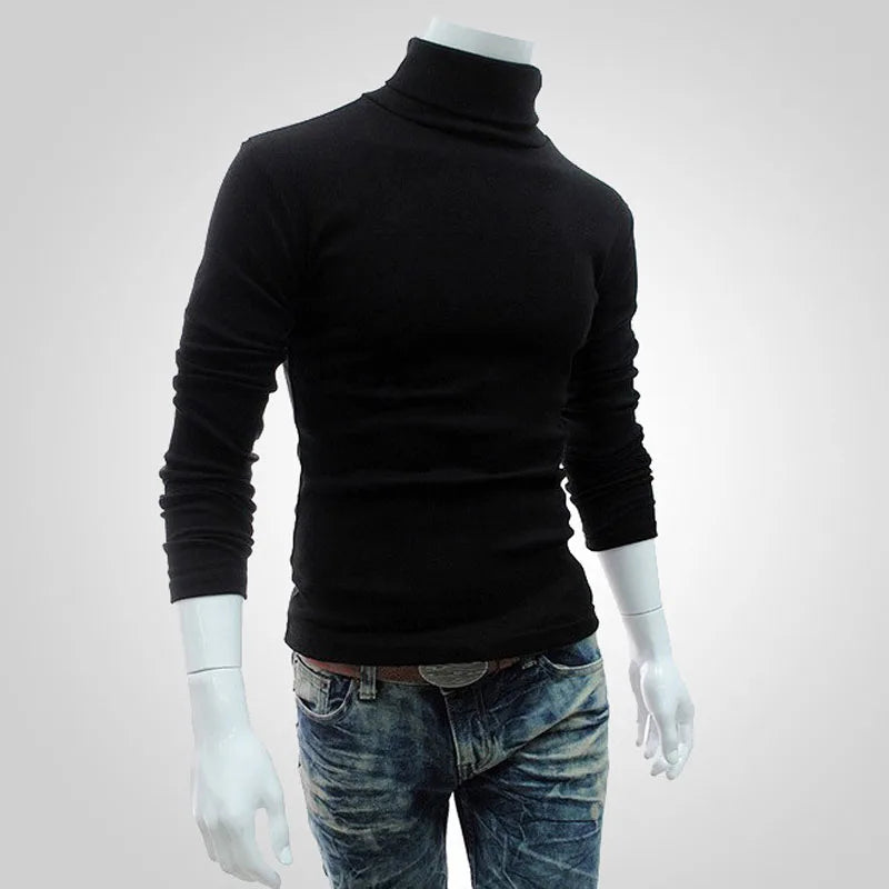 Autumn, Winter Men's Sweater,Turtleneck, Solid Color Pullovers, Slim Fit, Knitted Sweaters
