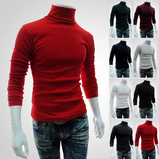 Autumn, Winter Men's Sweater,Turtleneck, Solid Color Pullovers, Slim Fit, Knitted Sweaters