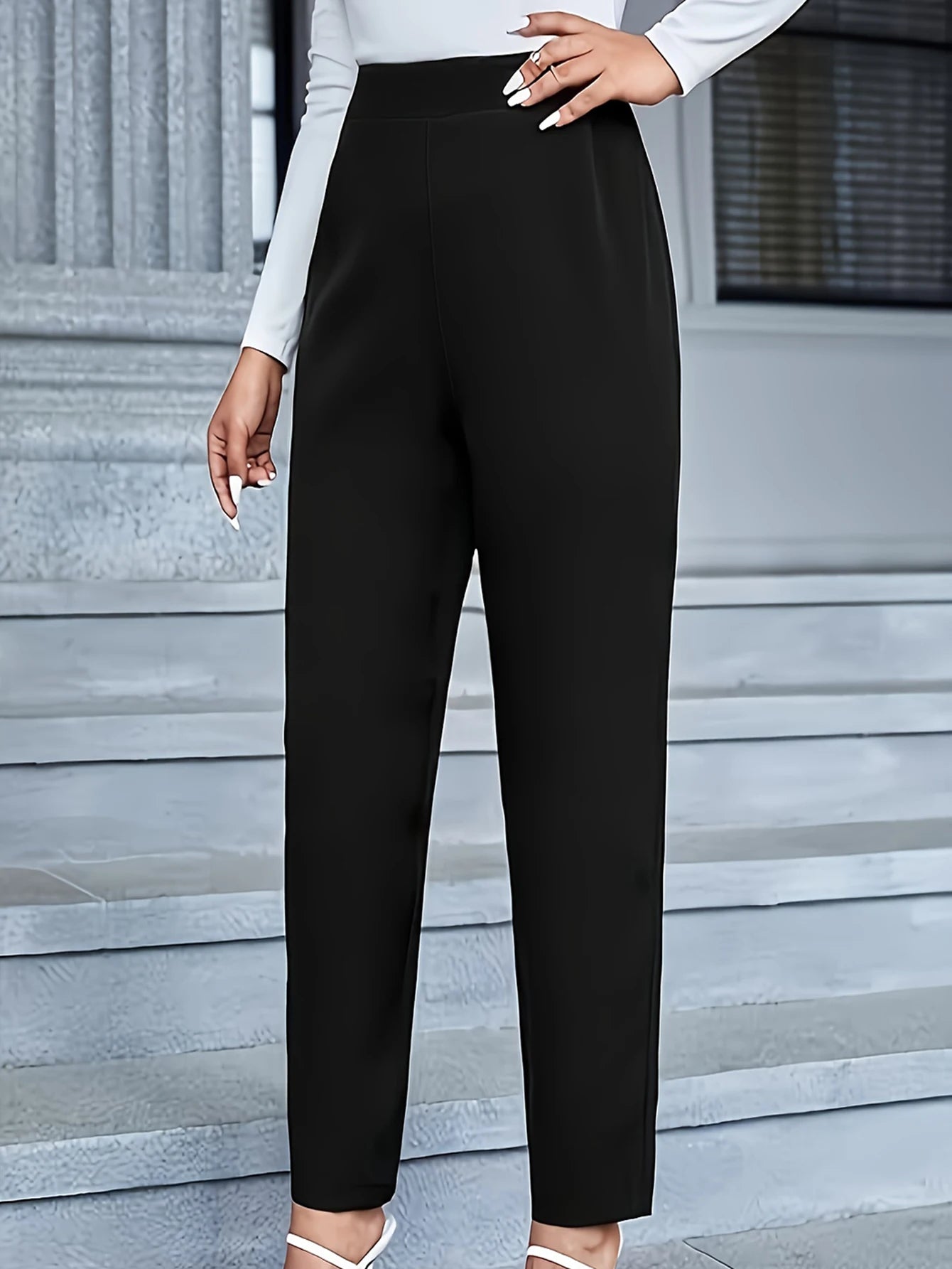 2025 Classy Fashion Slim Fit Trousers Women Regular Waist Comfortable Slimming Solid Black Daily Office