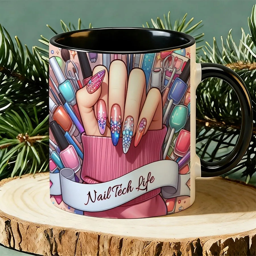 11Oz Ceramic Cup, Special for Manicurists , with Manicurist Life Pattern and Cup Mouth Design, Suitable for Manicurists, Beauticians, Salon Gifts, Manicurist Birthday Gifts (no Assembly Required)