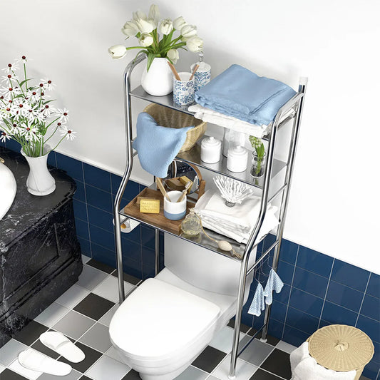 Over Toilet Storage Shelf,2/3-Tier Freestanding Over The Toilet Storage,Metal Bathroom Shelves with Paper Holder and Removable