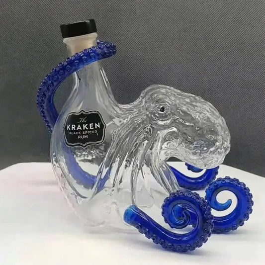 Kraken Octopus Whiskey Decanter, Vintage Bar Decor Wine Bottle, Glassware, Men Cave, Wall Art Collection Decorations