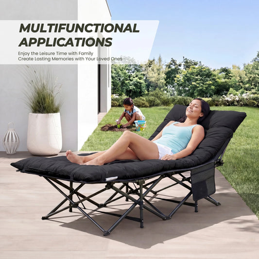 Folding Camping Beach Lounge Chair, Portable 3.5'' Cushion, 440 lbs Sturdy Frame Compact Carry With Storage Bed for Outdoor