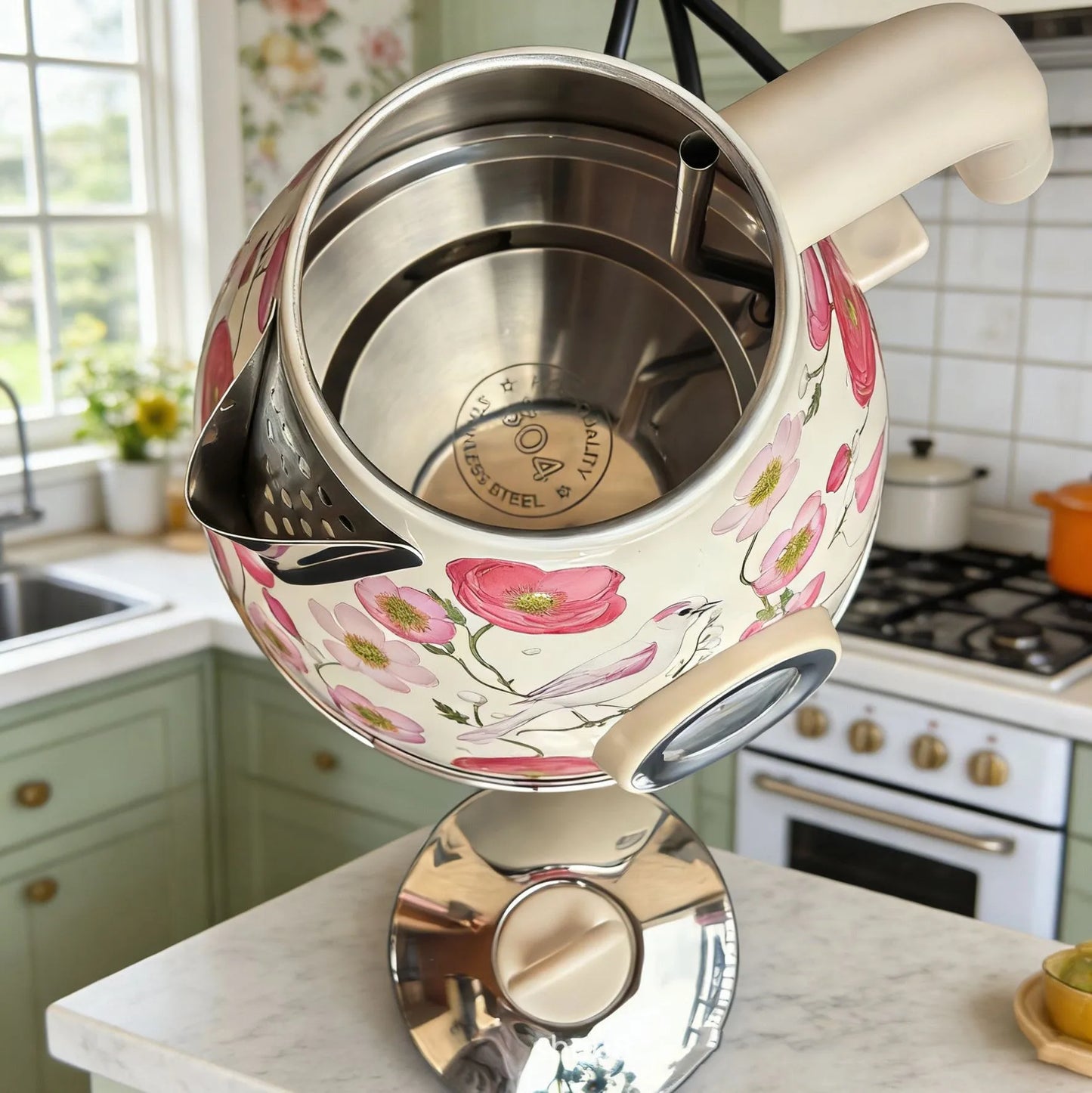 1.7L Retro Paint Electrc Kettle With Temperature Display, Boiling Water Auto Power Off, Stainless Steel Teapot Kitchen Tools