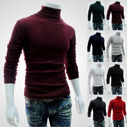 Autumn, Winter Men's Sweater,Turtleneck, Solid Color Pullovers, Slim Fit,  Knitted Sweaters