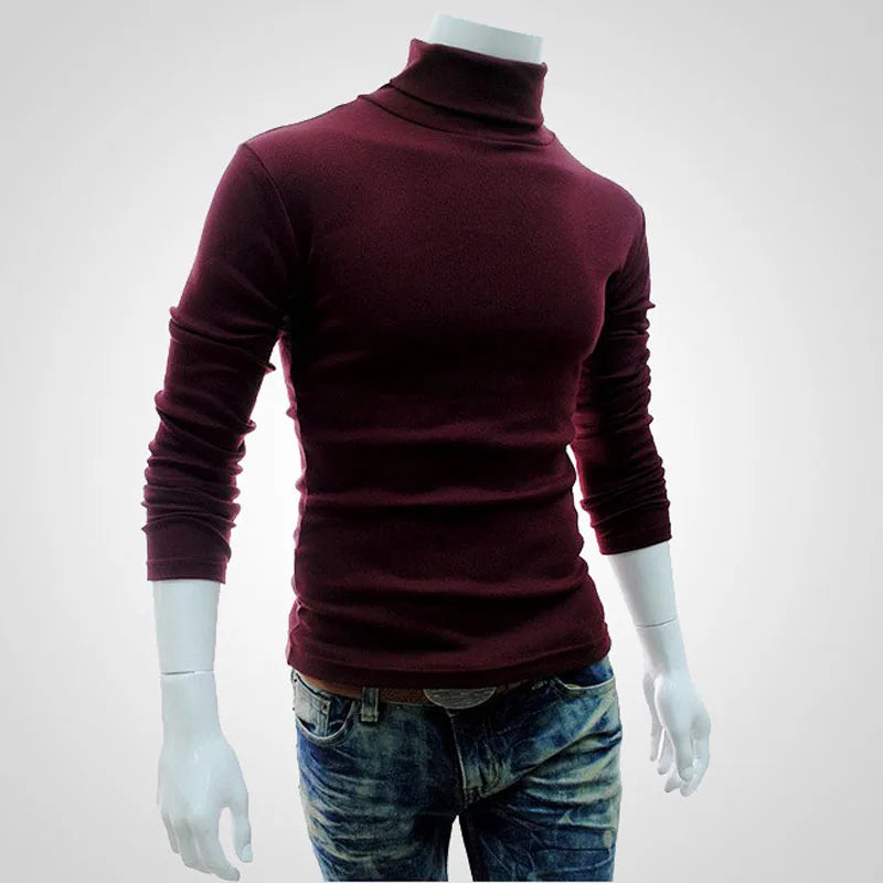 Autumn, Winter Men's Sweater,Turtleneck, Solid Color Pullovers, Slim Fit,  Knitted Sweaters
