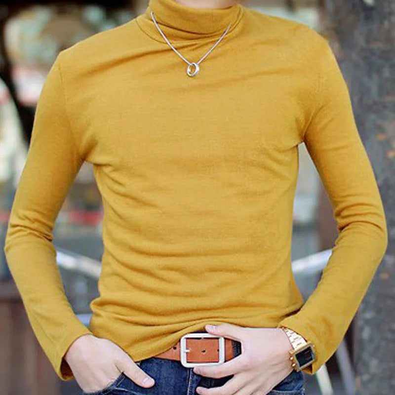 Autumn, Winter Men's Sweater,Turtleneck, Solid Color Pullovers, Slim Fit,  Knitted Sweaters