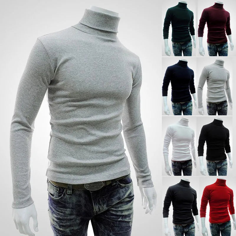 Autumn, Winter Men's Sweater,Turtleneck, Solid Color Pullovers, Slim Fit,  Knitted Sweaters
