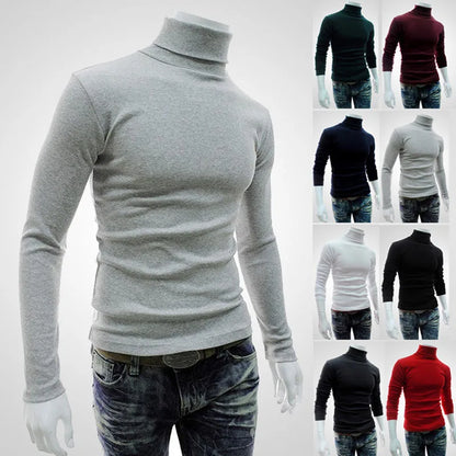 Autumn, Winter Men's Sweater,Turtleneck, Solid Color Pullovers, Slim Fit,  Knitted Sweaters