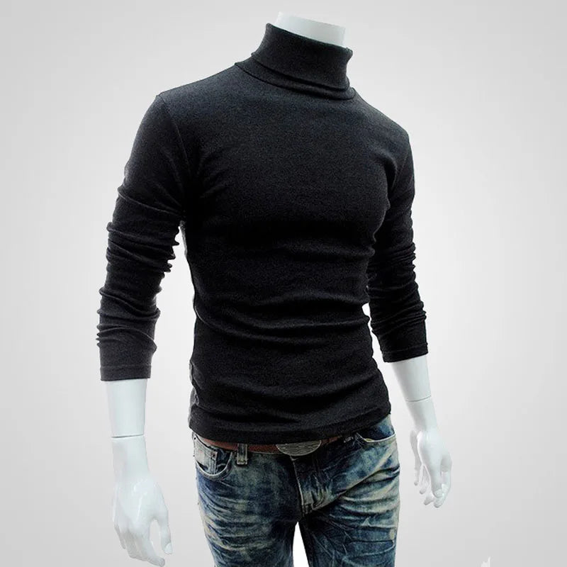 Autumn, Winter Men's Sweater,Turtleneck, Solid Color Pullovers, Slim Fit,  Knitted Sweaters