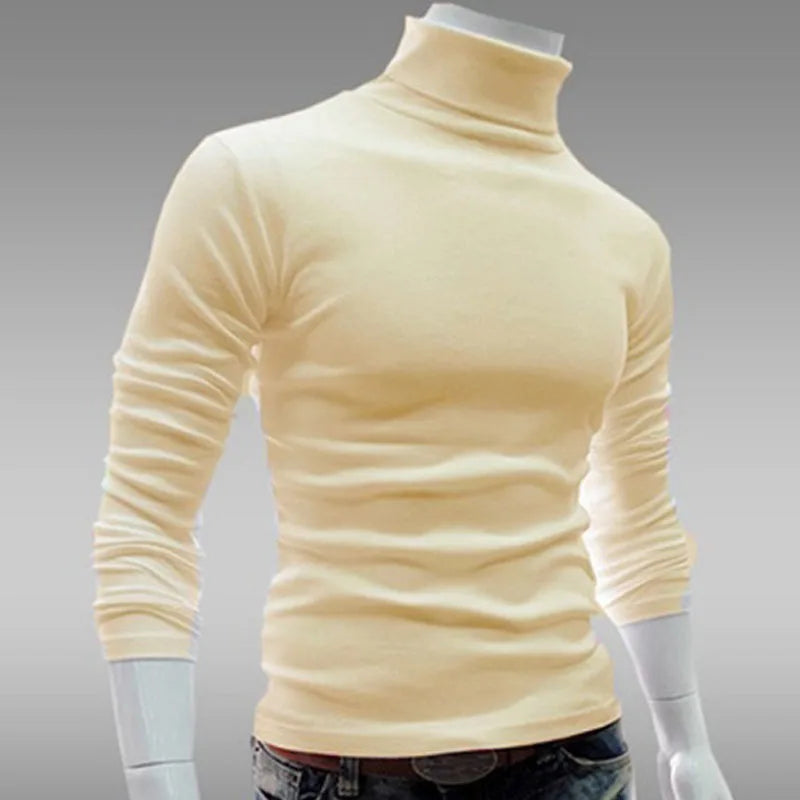 Autumn, Winter Men's Sweater,Turtleneck, Solid Color Pullovers, Slim Fit,  Knitted Sweaters