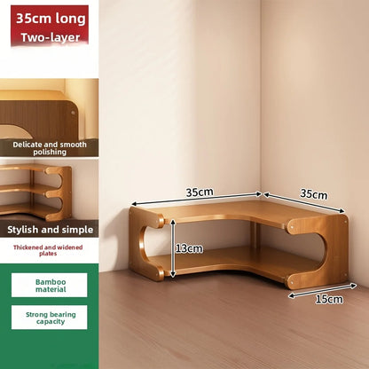 1pc Multi-Tier Bamboo Corner Desk Shelf - Natural Wood Rectangular Corner Organizer for Plants, Books & Stationery - Space-Savin