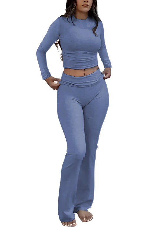 Women's Yoga Two-Piece Set ,Long-Sleeve Wide-Leg Activewear, Yoga  Coordinated Set