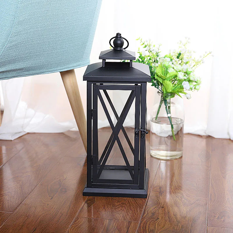Windproof Lantern Glass Candle Holders, Metal ,Large Black Wedding Modern Design, Moroccan Candlestick, Home Decor