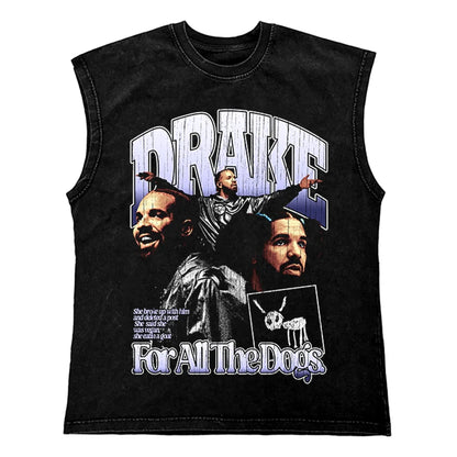 Washed Hip Hop Streetwear  Men T Shirt, Oversized Cotton Graphic Portrait Tank Tops