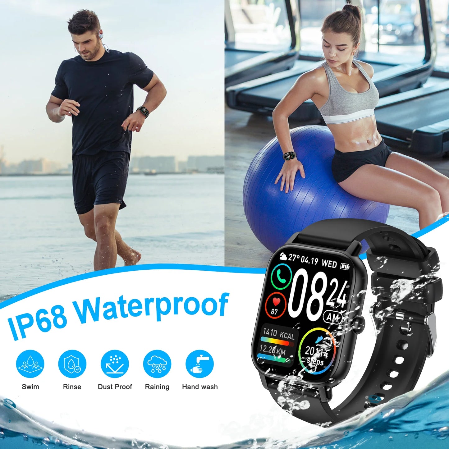 Health Monitoring Waterproof Bluetooth Unisex Smart Watch