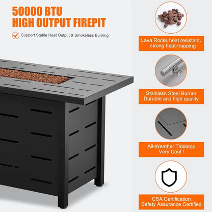 Walsunny 43 inch Outdoor Propane Fire Pit, 50,000 BTU Pit Table with Lid, Waterproof Cover