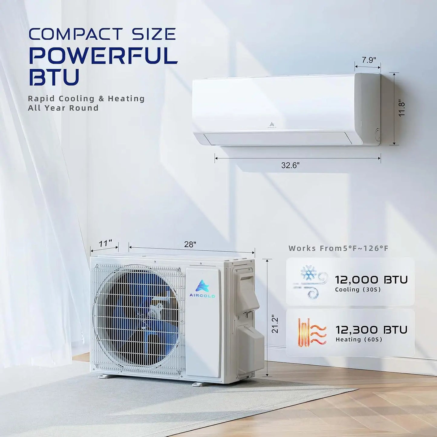 Mini Split AC & Heating System: Ductless Air Conditioner with Heat Pump | 12000 BTU 115V Inverter Split Unit with WiFi App Control Compatible and Alexa & Google Covers Up To 750 Sq.Ft