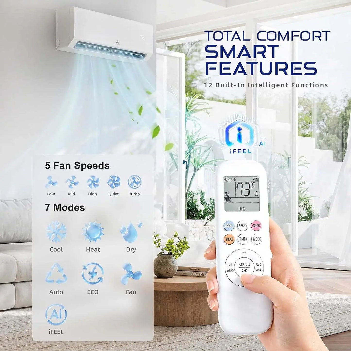 Mini Split AC & Heating System: Ductless Air Conditioner with Heat Pump | 12000 BTU 115V Inverter Split Unit with WiFi App Control Compatible and Alexa & Google Covers Up To 750 Sq.Ft