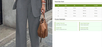 3 Piece Sets Women's Casual  Striped Jacket, Pants, Vest 3-Piece Suit Set, Spring/Summer