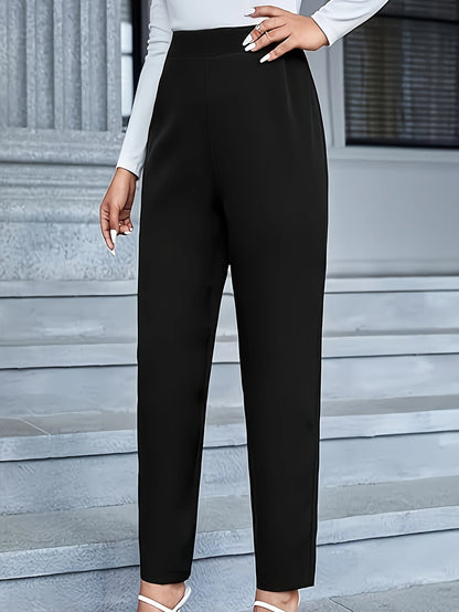 2025 Classy Fashion Slim Fit Trousers Women Regular Waist Comfortable Slimming Solid Black Daily Office