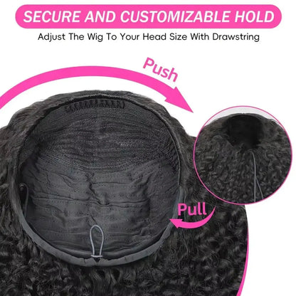 Jerry Curly Half Wig Human Hair Seamless Kinky Curly 3 In 1 Half Wig  Glueless  Heandband Clip In Wig No Sew In Black Color