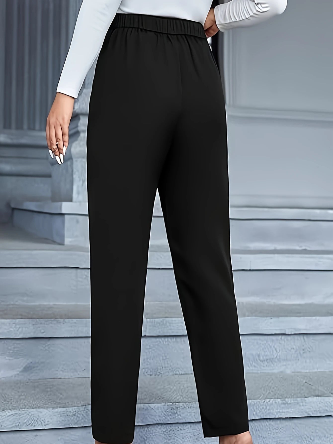 2025 Classy Fashion Slim Fit Trousers Women Regular Waist Comfortable Slimming Solid Black Daily Office