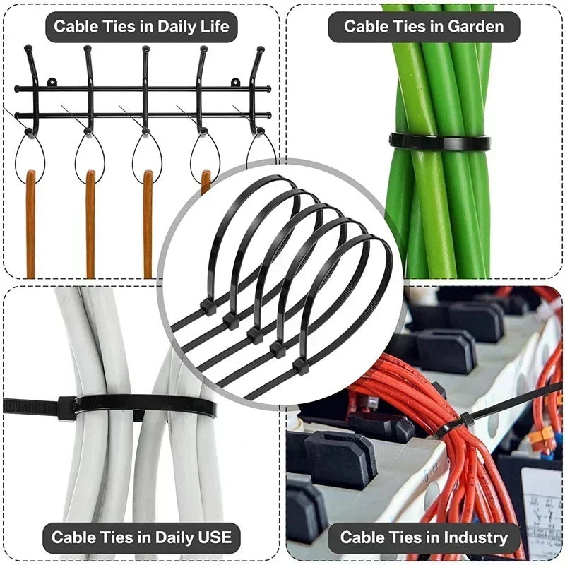 2000/100Pcs Self Locking Nylon Cable Ties  Heavy Duty Organizer