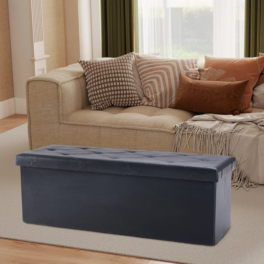 43 Inches Leather Folding Ottoman Storage, Footstool Toy Box,  Bench Load 660 lbs, Foot Rest Stool For Living Room, Storage for Bedroom