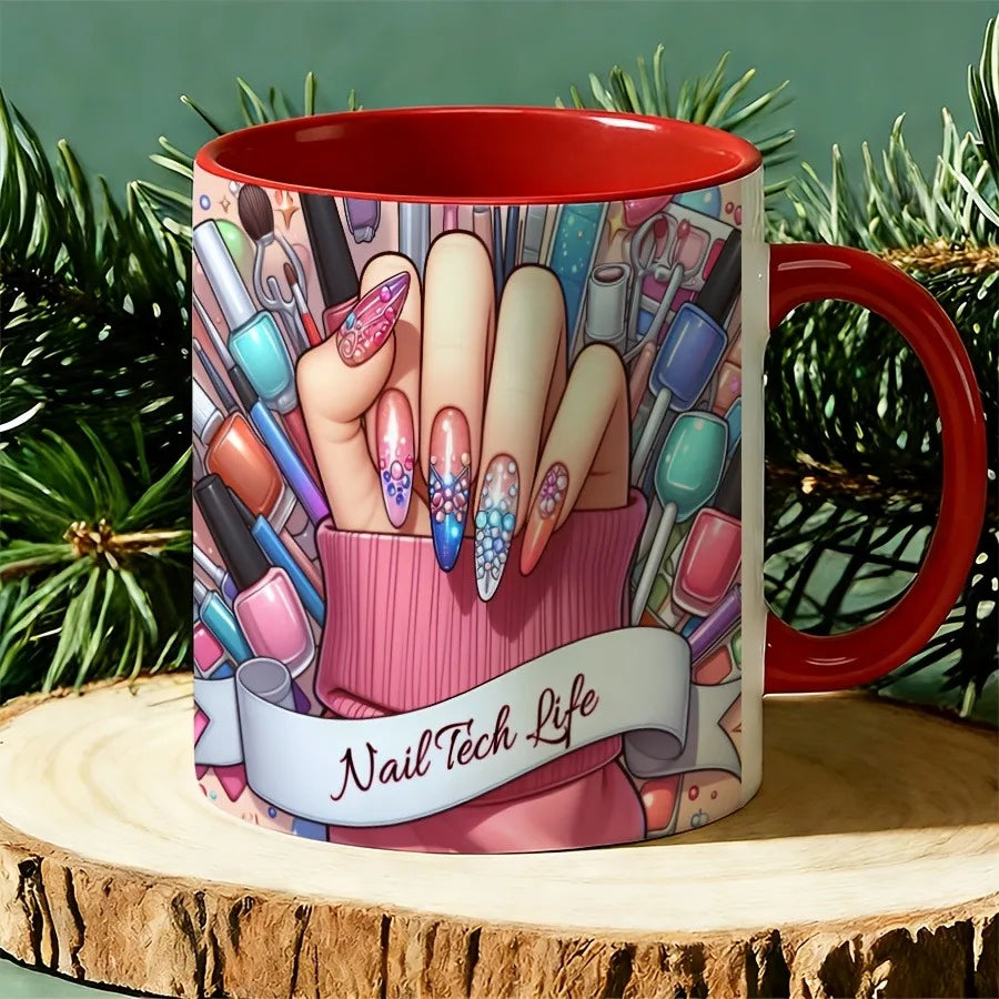 11Oz Ceramic Cup, Special for Manicurists , with Manicurist Life Pattern and Cup Mouth Design,  Suitable for Manicurists, Beauticians, Salon Gifts, Manicurist Birthday Gifts (no Assembly Required)