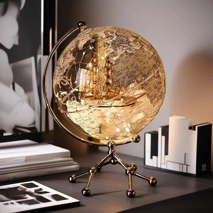 Luxury Modern Globe Ornament With Sailboat Accent, Elegant Metal Sculpture For Living Room ,TV Stand ,Wine, Cabinet, Office Desk