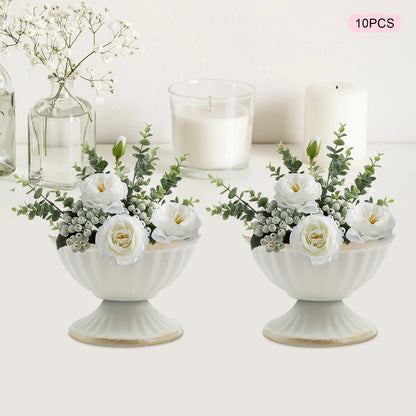 10 PCS Mini Vase White/Bright Golden Metal  Vase,  Flower Arrangement Container, Home Vessel Ornament Wedding Flower Vase