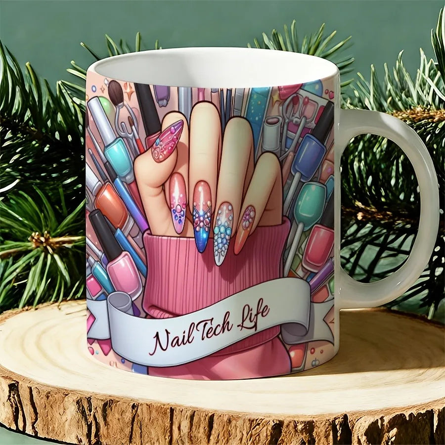 11Oz Ceramic Cup, Special for Manicurists , with Manicurist Life Pattern and Cup Mouth Design,  Suitable for Manicurists, Beauticians, Salon Gifts, Manicurist Birthday Gifts (no Assembly Required)
