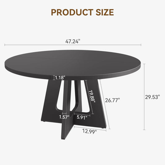 47-Inch Round Dining Table Large Wooden Kitchen Table For 4 to 6, Farmhouse Dinner Table For Home Dining Room or Living Room