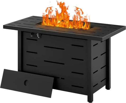 Walsunny 43 inch Outdoor Propane Fire Pit, 50,000 BTU Pit Table with Lid, Waterproof Cover