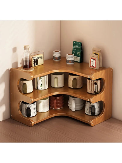 1pc Multi-Tier Bamboo Corner Desk Shelf - Natural Wood Rectangular Corner Organizer for Plants, Books & Stationery - Space-Savin