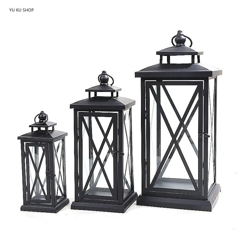 Windproof Lantern Glass Candle Holders, Metal ,Large Black Wedding Modern Design, Moroccan Candlestick, Home Decor