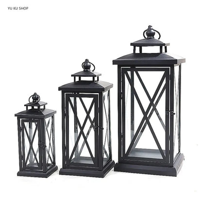 Windproof Lantern Glass Candle Holders, Metal ,Large Black Wedding Modern Design, Moroccan Candlestick, Home Decor