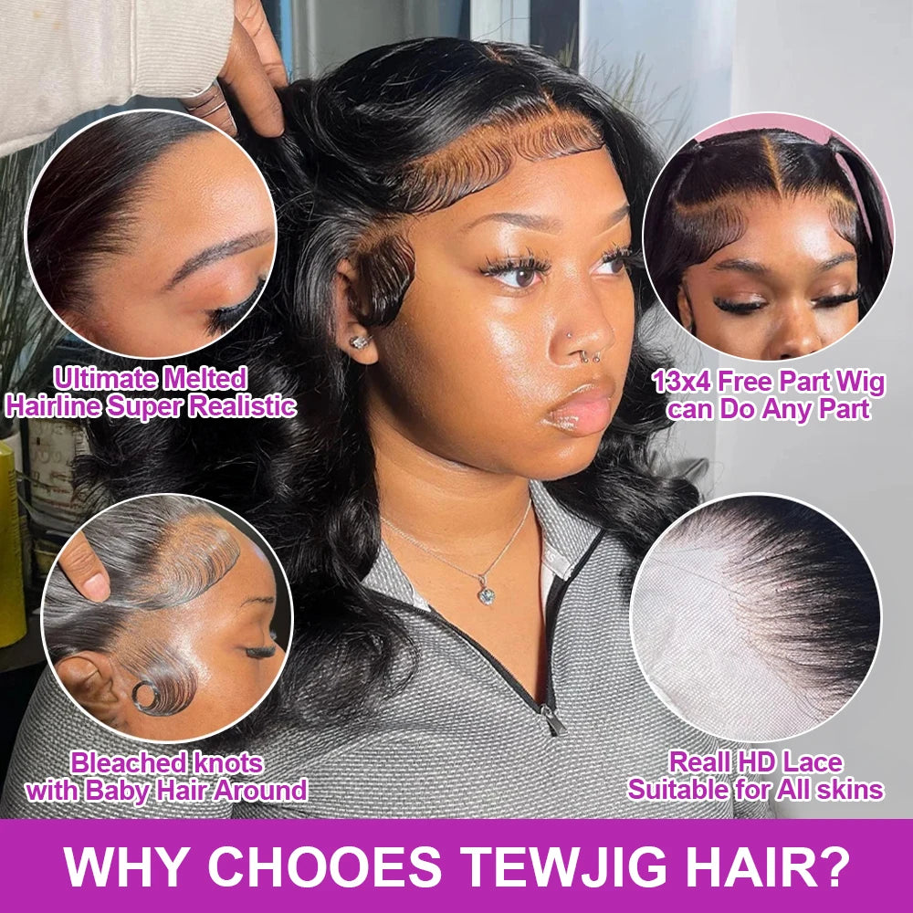 13x4 Glueless Body Wave Short Bob Wig, Human Hair Brazilian Ready To Go Lace Frontal Wig Pre Cut No Glue For Women