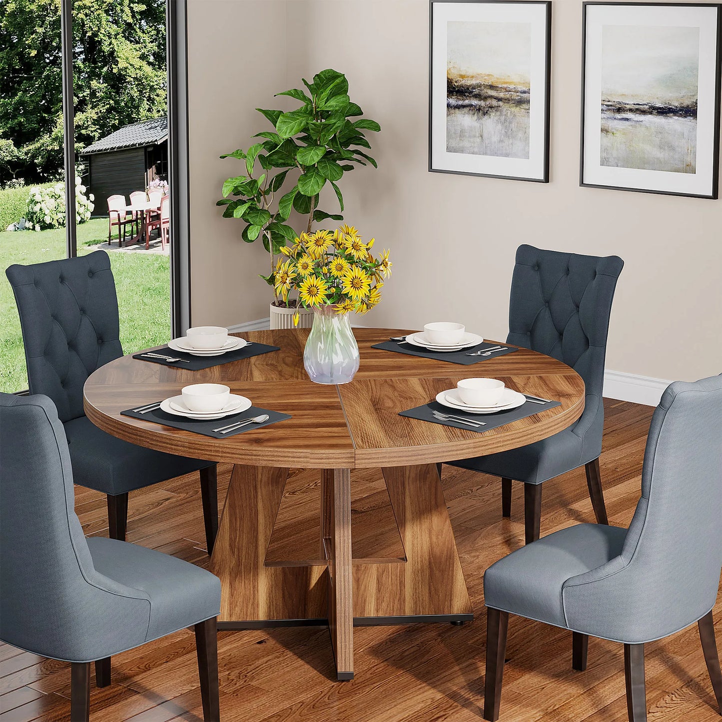 Tribesigns Round Dining Table for 4, 47 Inch Farmhouse Kitchen Table ,Small Kitchen Table Dining Room