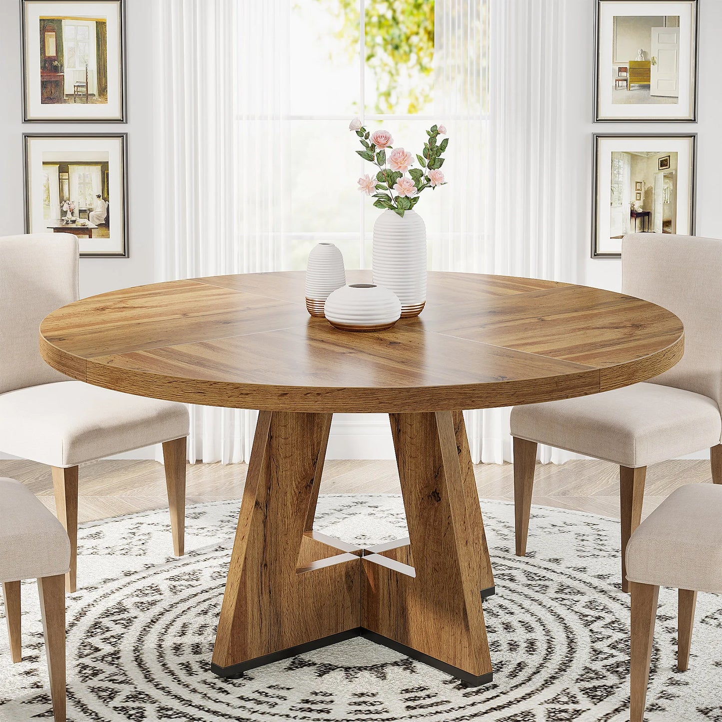 Tribesigns Round Dining Table for 4, 47 Inch Farmhouse Kitchen Table ,Small Kitchen Table Dining Room
