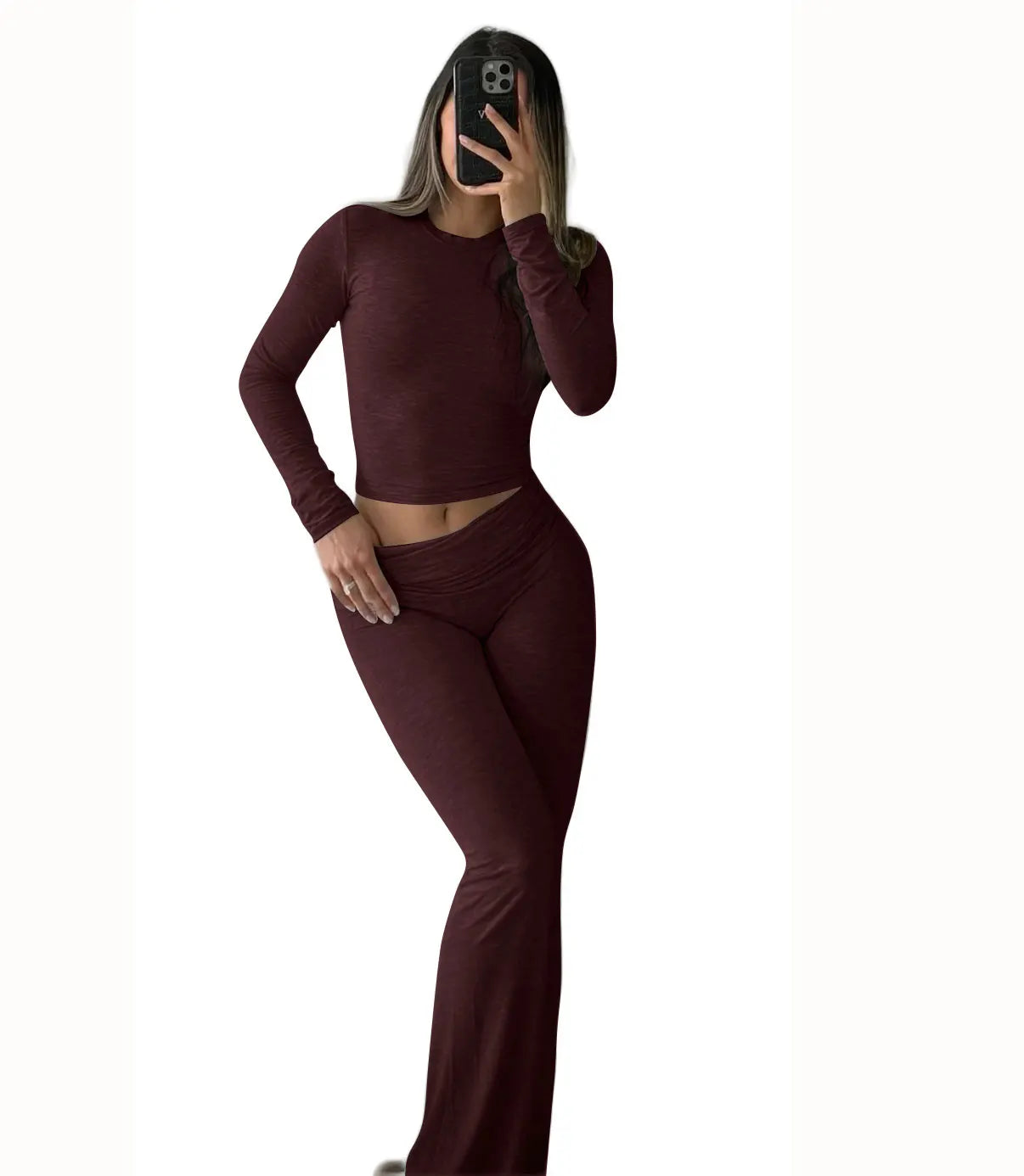Women's Yoga Two-Piece Set ,Long-Sleeve Wide-Leg Activewear, Yoga  Coordinated Set