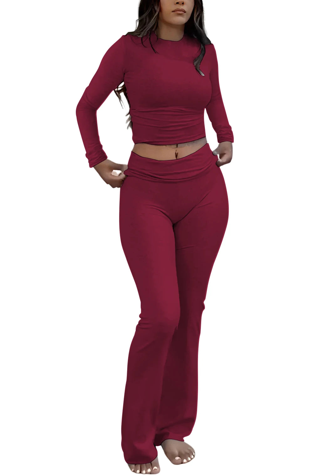 Women's Yoga Two-Piece Set ,Long-Sleeve Wide-Leg Activewear, Yoga  Coordinated Set