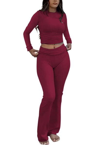 Women's Yoga Two-Piece Set ,Long-Sleeve Wide-Leg Activewear, Yoga  Coordinated Set