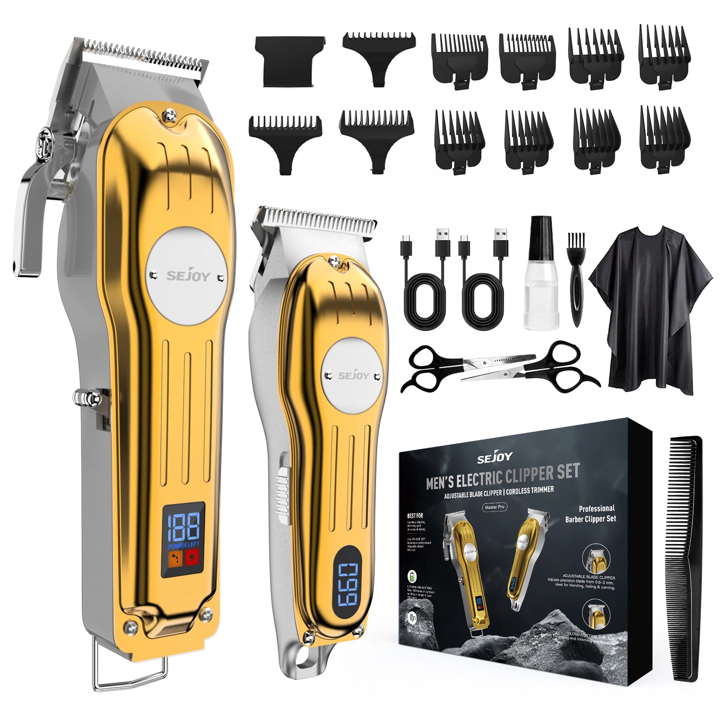 Sejoy Rechargeable Hair Clipper Combo, Professional Electric Hair Trimmer, Cordless Haircut Machine Kits for Barber