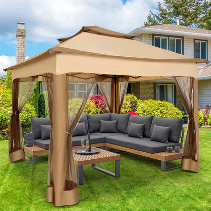 11x11 Pop Up Gazebo, One-Push Canopy Tent with Mosquito Nettings, 10x10 Outdoor Canopy Shelter with Double Roof Ventiation