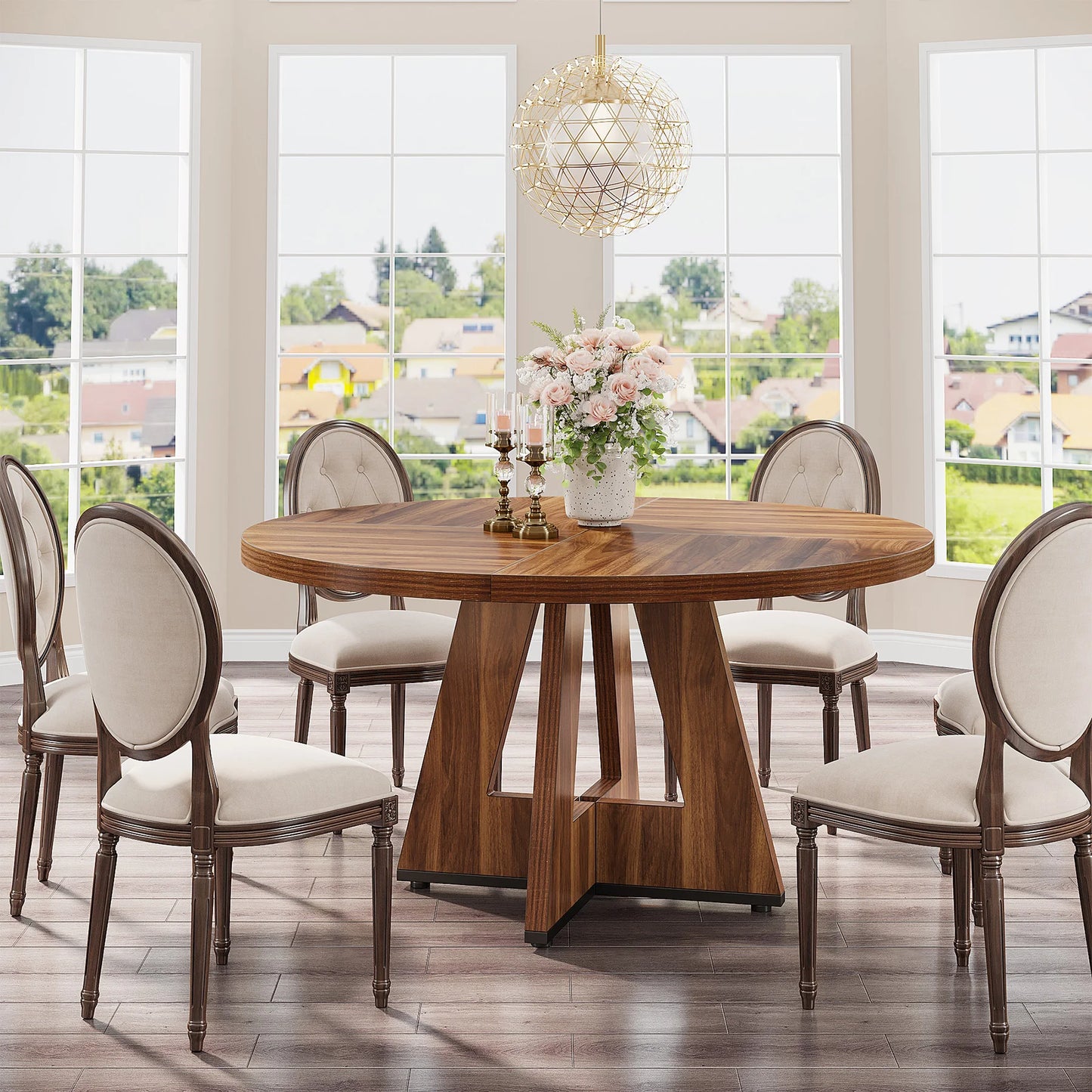 Tribesigns Round Dining Table for 4, 47 Inch Farmhouse Kitchen Table ,Small Kitchen Table Dining Room