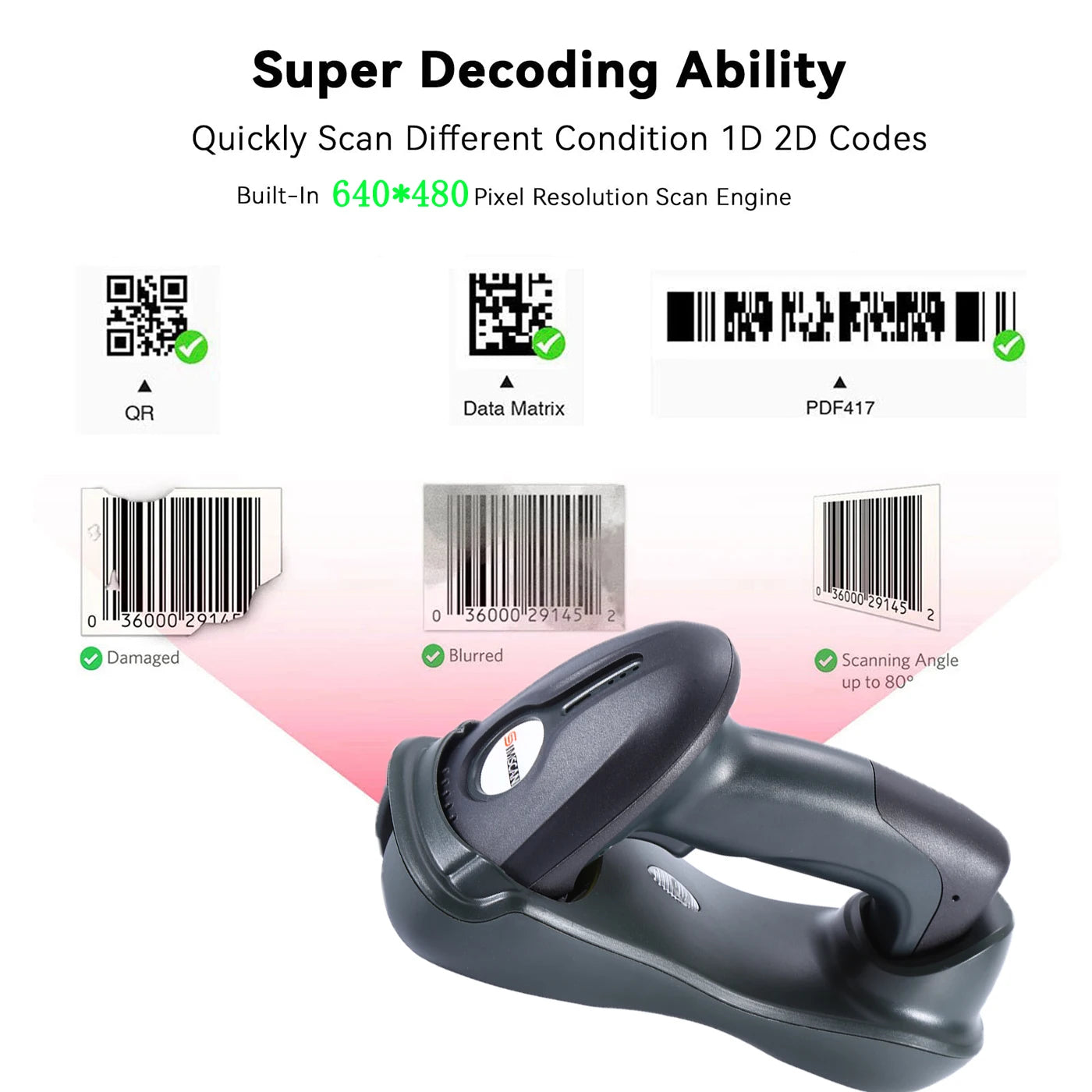 Bluetooth Hand held Barcode  QR code Scanner,1D 2D 500m Transmission Distance