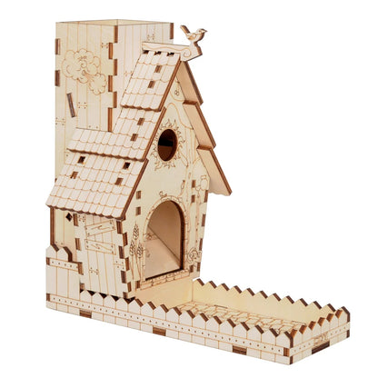 Bird Feeder Dice Tower with Tray, Wood Laser Cut Perfect for Wingspan, and Other Tabletop Games
