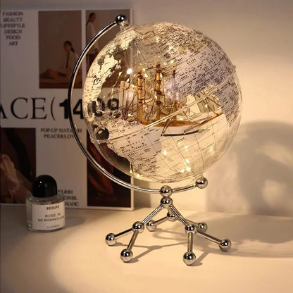 Luxury Modern Globe Ornament With Sailboat Accent, Elegant Metal Sculpture For Living Room ,TV Stand ,Wine, Cabinet, Office Desk